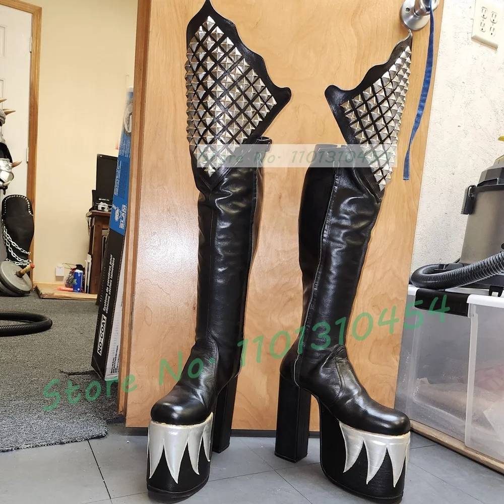 Cosplay Flame Prop - أحذية شيطان بنعل سميك عالي للركبة